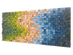 Blue Green Ombre Wood Wall Art - 3D Geometric Mosaic Sculpture - thumbnail 1