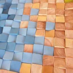 Blue Green Ombre Wood Wall Art - 3D Geometric Mosaic Sculpture - thumbnail 4