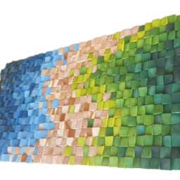 Blue Green Ombre Wood Wall Art - 3D Geometric Mosaic Sculpture - thumbnail 2