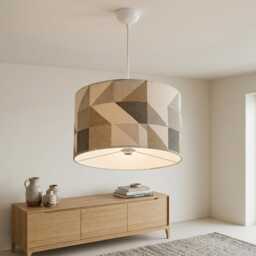 12 Inch Multicolour Geometric Pattern Ceiling Pendant Light Shade Modern Drum Lampshade For Home Decor, Hanging Cover - thumbnail 2