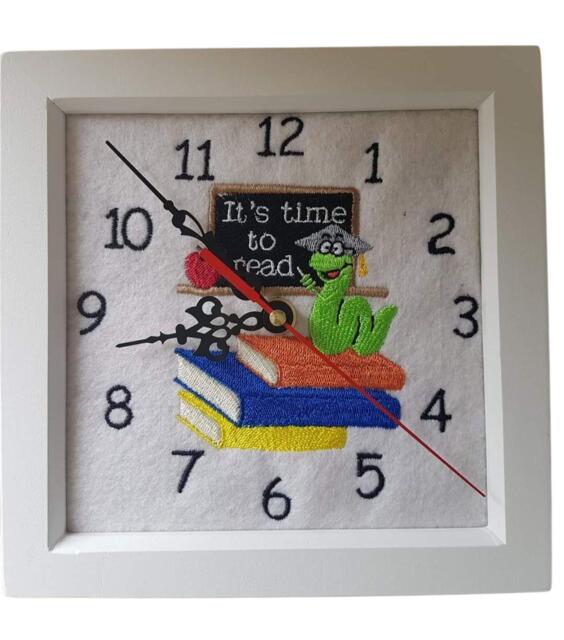 Embroidered Reading Bookworm Clock. - Silent - image 1