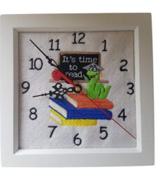 Embroidered Reading Bookworm Clock. - Silent - thumbnail 1