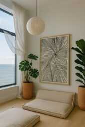 Japandi Geometric Woven Wall Hanging Green Diptych, Wood Frame - thumbnail 1