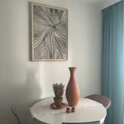 Japandi Geometric Woven Wall Hanging Green Diptych, Wood Frame - thumbnail 3