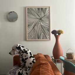 Japandi Geometric Woven Wall Hanging Green Diptych, Wood Frame - thumbnail 2