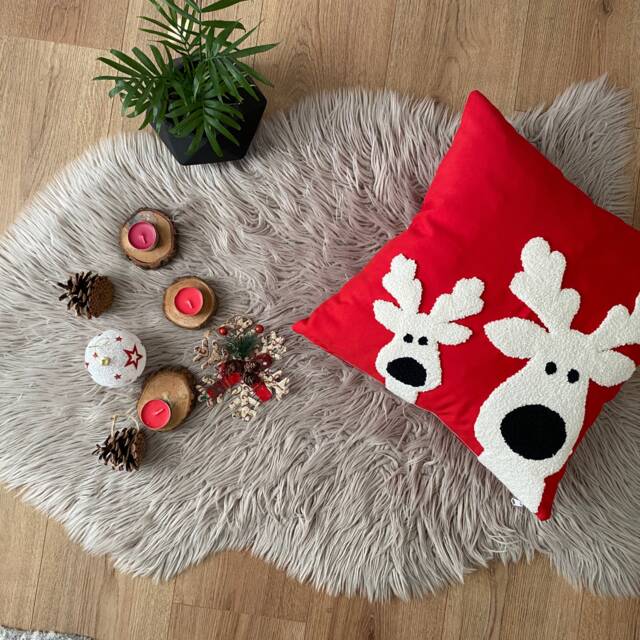 Embroidered Christmas Themed Pillows, Punch Needle Cushion, Farmhouse Decoration, Xmas Gift, New Year Gift Idea, Housewarming - image 1