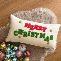 Embroidered Christmas Themed Pillows, Punch Needle Cushion, Farmhouse Decoration, Xmas Gift, New Year Gift Idea, Housewarming - thumbnail 3