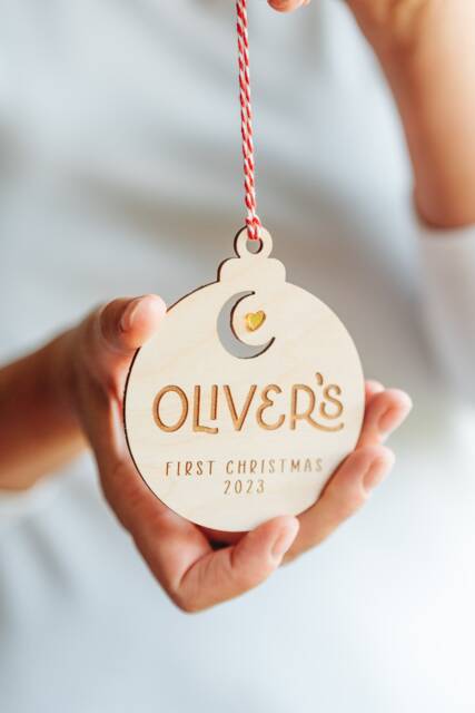 Baby's First Christmas 2025 Wooden Bauble With Moon & Heart Design. A Thoughtful Gift For Any Newborn Secret Santa Idea - image 1