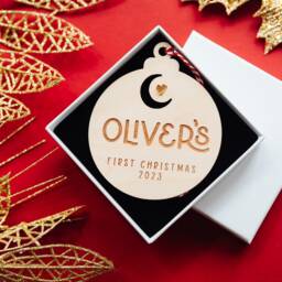 Baby's First Christmas 2025 Wooden Bauble With Moon & Heart Design. A Thoughtful Gift For Any Newborn Secret Santa Idea - thumbnail 2