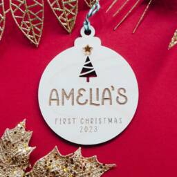Baby's First Christmas 2025 Wooden Bauble With Moon & Heart Design. A Thoughtful Gift For Any Newborn Secret Santa Idea - thumbnail 3