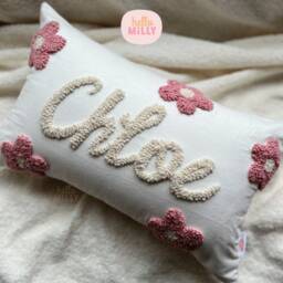 Daisy Personalised Punch Needle Decorative Cushion - Kids Room Decor Name Girls Baby Nursery Floral Initial Decoration Gift Christmas - thumbnail 1