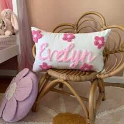Daisy Personalised Punch Needle Decorative Cushion - Kids Room Decor Name Girls Baby Nursery Floral Initial Decoration Gift Christmas - thumbnail 3