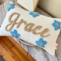 Daisy Personalised Punch Needle Decorative Cushion - Kids Room Decor Name Girls Baby Nursery Floral Initial Decoration Gift Christmas - thumbnail 2
