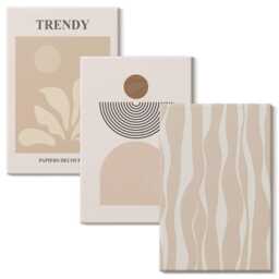 Canvas Set Of 3 - Stylish Compositions in Shades Beige, Beige Wall Art, Abstract Hanging Piece - thumbnail 2