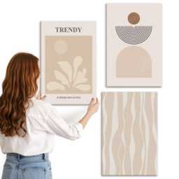 Canvas Set Of 3 - Stylish Compositions in Shades Beige, Beige Wall Art, Abstract Hanging Piece - thumbnail 1