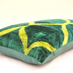 Handmade Silk Velvet Ikat Pillow Cover, Green Accent - thumbnail 2