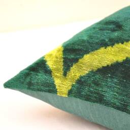 Handmade Silk Velvet Ikat Pillow Cover, Green Accent - thumbnail 3