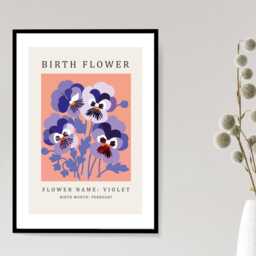 Birth Flower Print February Violet - Birthday Month Poster Botanical Wall Art Gift Idea A5 A4 A3 Framed Or Unframed - thumbnail 3
