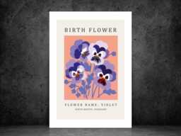 Birth Flower Print February Violet - Birthday Month Poster Botanical Wall Art Gift Idea A5 A4 A3 Framed Or Unframed - thumbnail 1