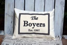 Personalized Pillow, Christmas Gift Idea, Anniversary 2nd Anniversary, Cotton Anniv, Newlywed Gift, Family Pillow Last Name - thumbnail 1