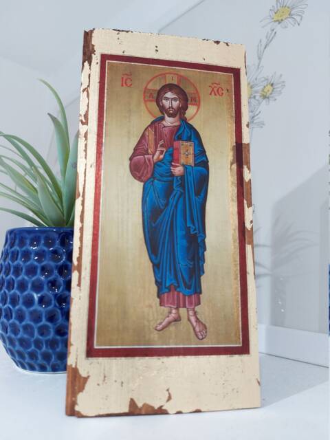 Handmade Pantocrator Wood Wall Art Gold Gilding, Religious Icon - image 1