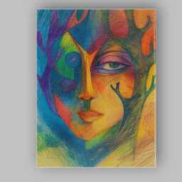 Modern Cubist Woman Face Colourful Line Art Portrait Canvas Wall Print Decor Picture Ready To Hang - thumbnail 1