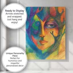 Modern Cubist Woman Face Colourful Line Art Portrait Canvas Wall Print Decor Picture Ready To Hang - thumbnail 3