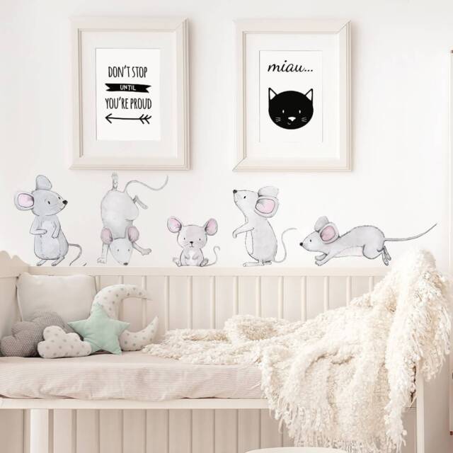 Mice Set Watercolor Wall Decal/Kids Decor Nursery Decals Mouse Wall Stickers - image 1