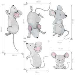 Mice Set Watercolor Wall Decal/Kids Decor Nursery Decals Mouse Wall Stickers - thumbnail 2