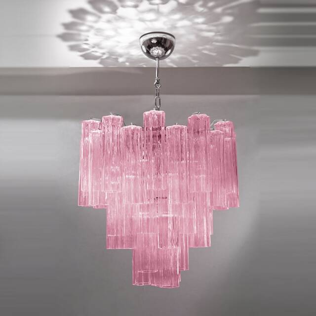 Glass Tube Star Chandelier Pink Crystal 43 Pieces Mcm Mid-Century Vintage Modern Style - image 1