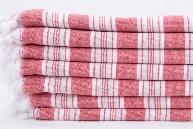 Red Striped Turkish Beach Towel Recycled Cotton Hammam Towel - 36x67 - image 1