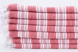 Red Striped Turkish Beach Towel Recycled Cotton Hammam Towel - 36x67 - thumbnail 1