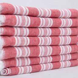 Red Striped Turkish Beach Towel Recycled Cotton Hammam Towel - 36x67 - thumbnail 2