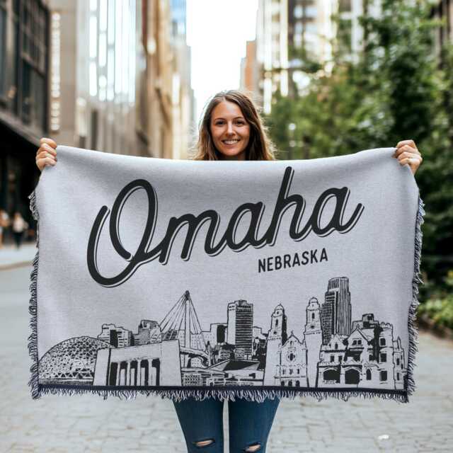 Omaha Nebraska City Blanket - Woven Throw Gift, Black & White Skyline Art, Fun Home Decor, Cozy Soft Gift - image 1
