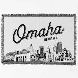 Omaha Nebraska City Blanket - Woven Throw Gift, Black & White Skyline Art, Fun Home Decor, Cozy Soft Gift - thumbnail 2