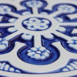 3 Handmade Wall Hanging Tiles Ethnic Boho Garden Decor, Blue & White - 20cm/7.9 - thumbnail 3