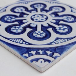 3 Handmade Wall Hanging Tiles Ethnic Boho Garden Decor, Blue & White - 20cm/7.9 - thumbnail 2