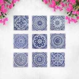 3 Handmade Wall Hanging Tiles Ethnic Boho Garden Decor, Blue & White - 20cm/7.9 - thumbnail 4