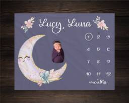 Moon Milestone Blanket, Baby Luna Personalized Shower Gift, Girl - thumbnail 1
