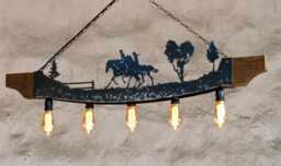 Rustic Horse Rider Ceiling Light - Farmhouse Wood & Steel Fixture