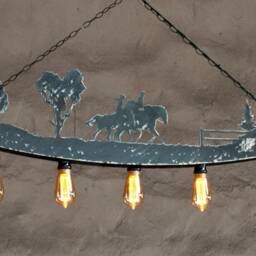 Rustic Horse Rider Ceiling Light - Farmhouse Wood & Steel Fixture - thumbnail 3