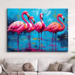Colorful Flamingos Animal Abstract Oil Painting Paint Splatter Wall Art Framed Canvas Poster Print Home Living Room Decor Fun Flamingo Gift - thumbnail 1