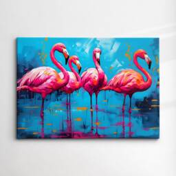 Colorful Flamingos Animal Abstract Oil Painting Paint Splatter Wall Art Framed Canvas Poster Print Home Living Room Decor Fun Flamingo Gift - thumbnail 3