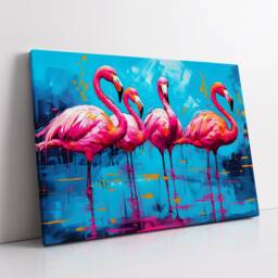 Colorful Flamingos Animal Abstract Oil Painting Paint Splatter Wall Art Framed Canvas Poster Print Home Living Room Decor Fun Flamingo Gift - thumbnail 2
