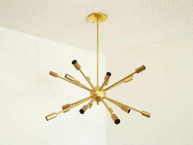 Atomic 20 Arm Sputnik Chandelier - Brass Starburst Mid Century Modern Dining Room Living Light Ul Listed - image 1
