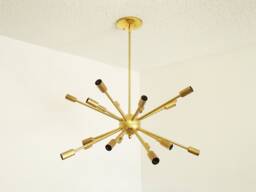 Atomic 20 Arm Sputnik Chandelier - Brass Starburst Mid Century Modern Dining Room Living Light Ul Listed - thumbnail 1