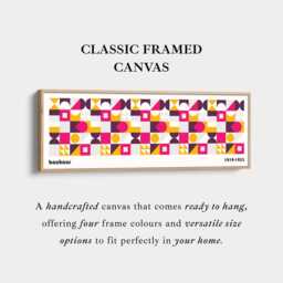 Retro Bauhaus Style Horizontal Wall Art Framed Canvas Print in Multiple Colours With White Geometric Shapes For Bedroom Hallway Office - thumbnail 3