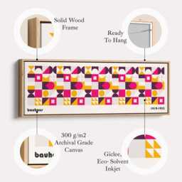 Retro Bauhaus Style Horizontal Wall Art Framed Canvas Print in Multiple Colours With White Geometric Shapes For Bedroom Hallway Office - thumbnail 2