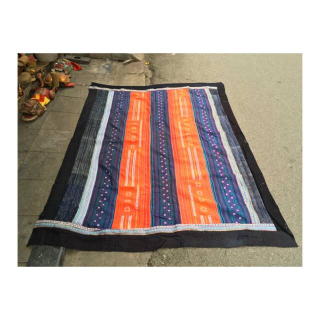Vintage Handmade Tribal Hmong Embroidered Batik Cotton Nylon Fabric Blanket - image 1