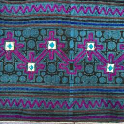 Vintage Handmade Tribal Hmong Embroidered Batik Cotton Nylon Fabric Blanket - thumbnail 3